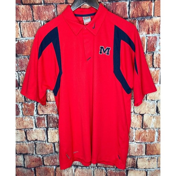 Ole Miss Rebels Nike Fit Dry Men’s Medium Short Sleeve Red Golf Polo Shirt SEC - Picture 2 of 6